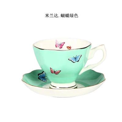 Elegant Black Floral Porcelain Tea Cup and Saucer Set - A Touch of Luxury for Special Occasions