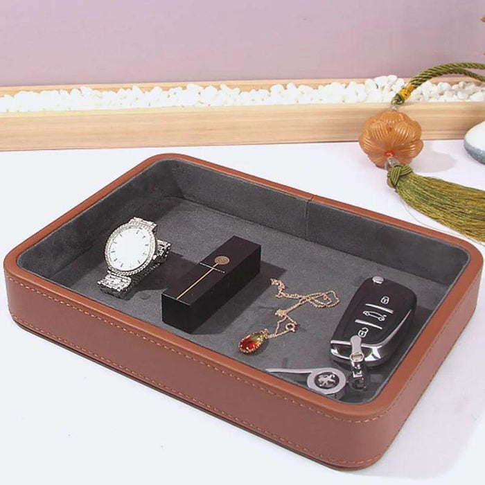 Elegant Genuine Leather Organizer Tray for Jewelry, Cosmetics, and Keys