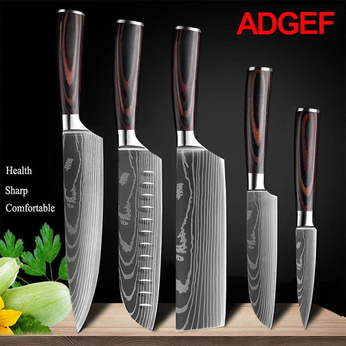 Premium 7CR17 Japanese Laser Damascus Culinary Knife Set - Chef, Santoku, Cleaver, Slicing & Utility Options