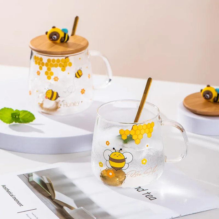 Adorable Bee-Themed Ceramic Cup with Lid – 400ml Whimsical Coffee & Tea Mug for Breakfast and Celebrations