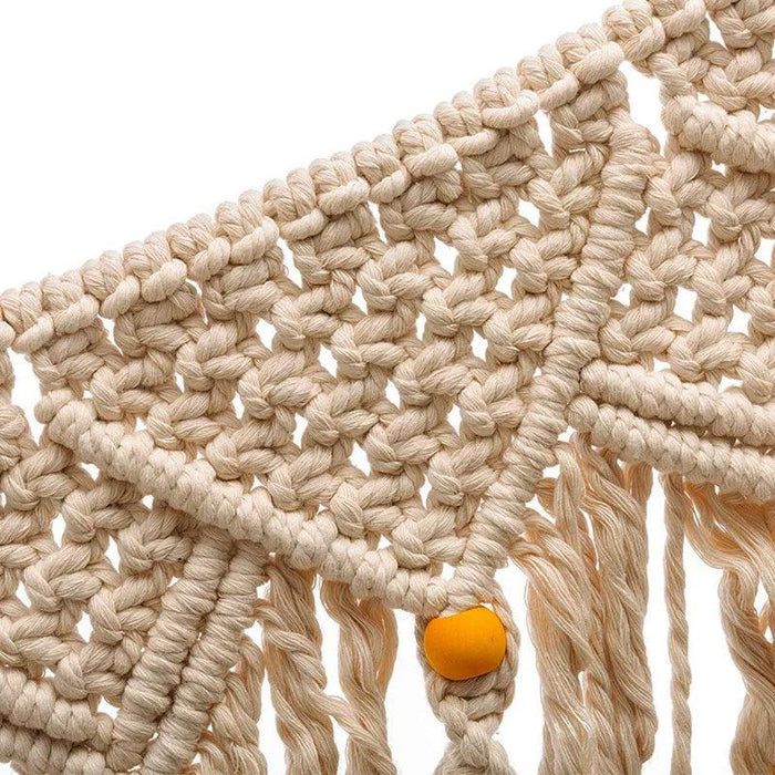 Artisanal Eco-Friendly Macrame Flag Wall Hanging with Wooden Dowel - Bohemian Home Decor