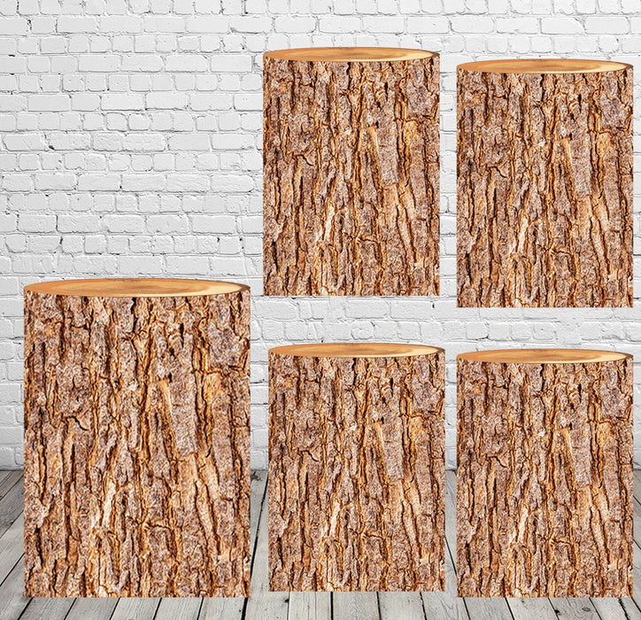 Wood Bark Texture Elastic Fabric Cylinder Covers - Customizable Set for Dessert Table Decor