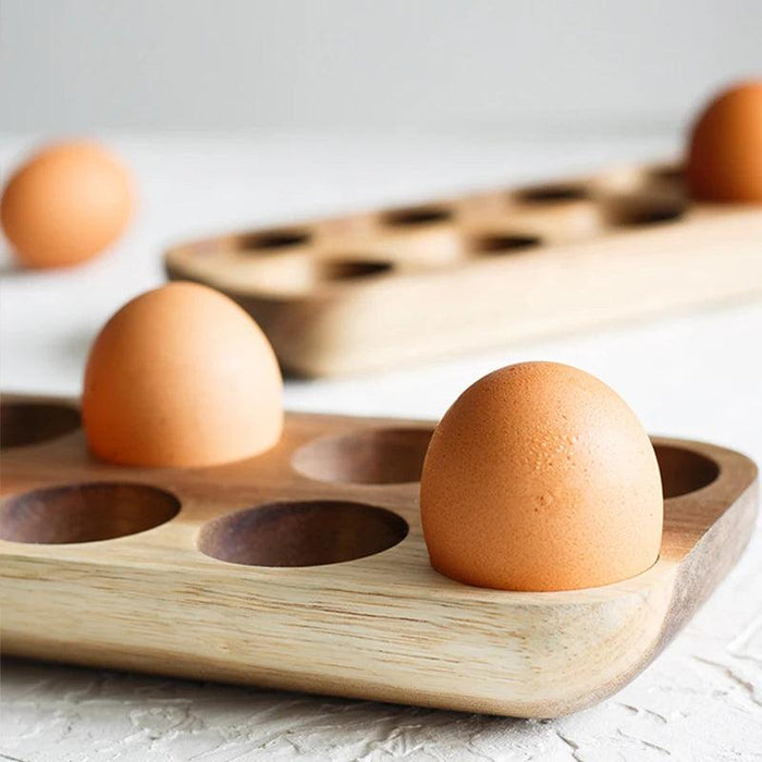 Japanese Acacia Wood Double-Layer Egg Holder - Stylish Refrigerator Organizer for Fresh Eggs