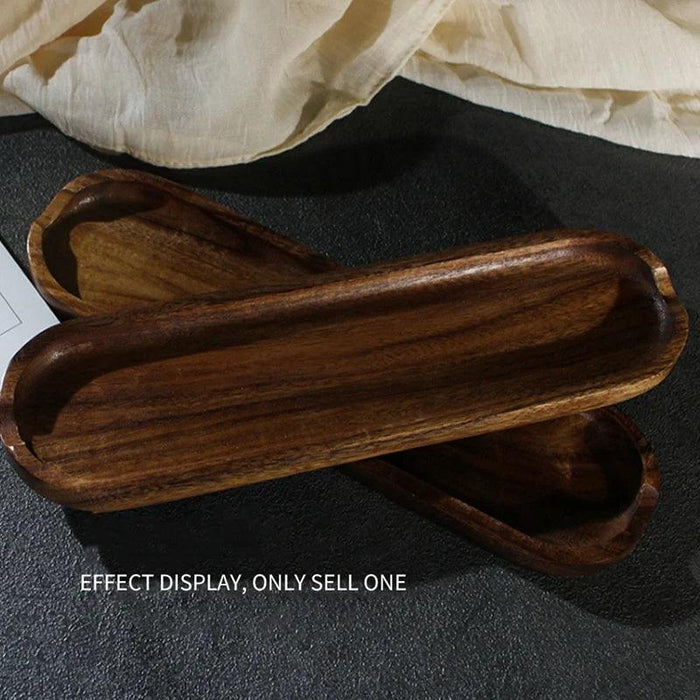 Rectangular Teak Acacia Serving Tray - Small Wooden Plate with Elegant Leaf Design for Snacks and Sushi