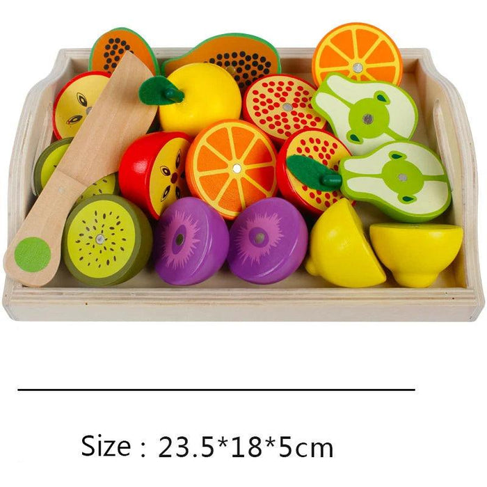 Montessori Wooden Kitchen Playset - Interactive Pretend Cooking Toy with Fruit & Vegetable Cutting Set for Children