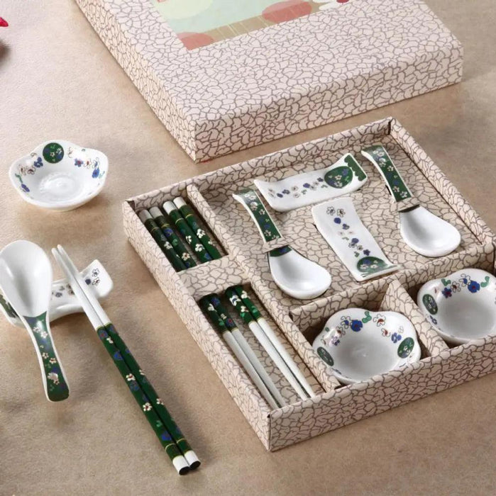 Majestic Dragon-Themed Handcrafted Ceramic Tableware Set with Sustainable Chopsticks