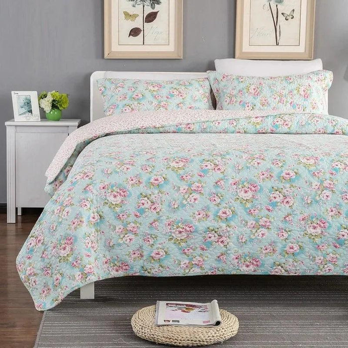 Floral Print Cotton Quilt Set