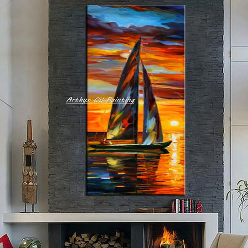 Abstract Boat Oil Painting: Large Handcrafted Artwork to Elevate Your Home's Aesthetic