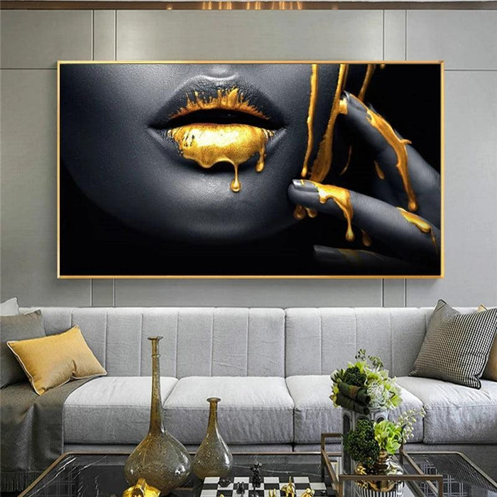 Stunning Golden Lips Canvas Art - Bold Tribute to Black Women for Chic Home Decor