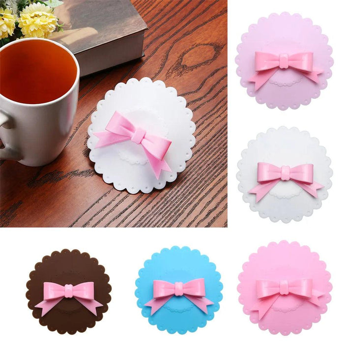 Bowknot Handled Silicone Cup Lid - Elegant Drink Cover with Secure Seal