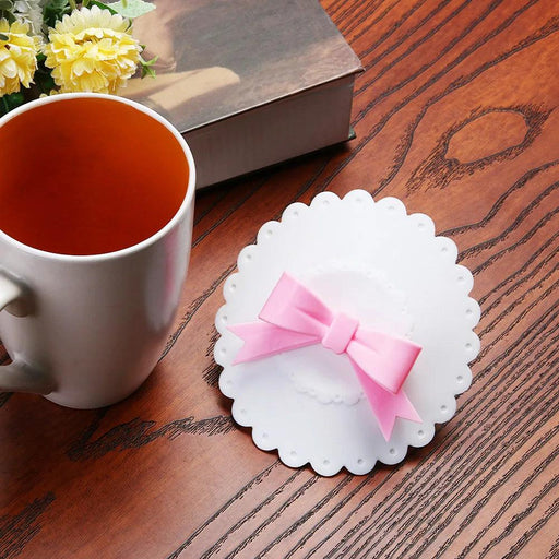 Bowknot Handled Silicone Cup Lid - Elegant Drink Cover with Secure Seal