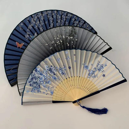 Elegant Vintage Chinese Silk Bamboo Folding Fan with Unique Designs