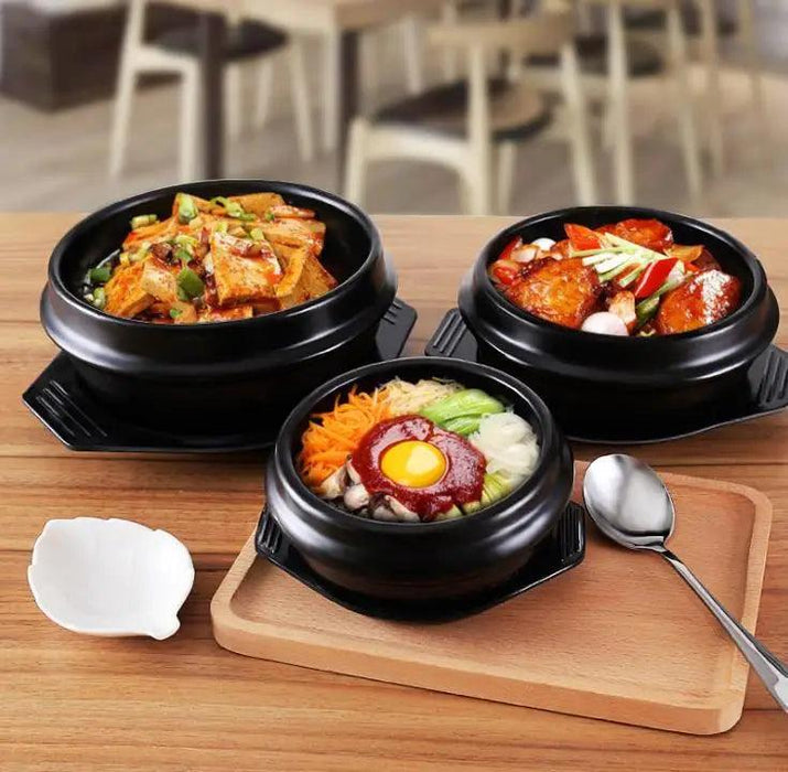 16-Piece Korean Dolsot Stone Bowl and Ceramic Ramen Set with Serving Trays - Assorted Sizes