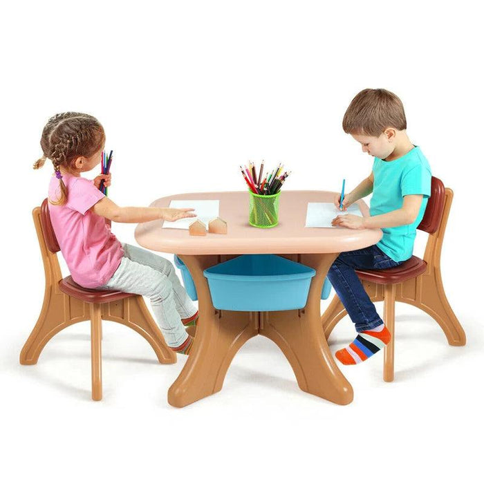 Kids' Creative Plastic Furniture Set with Storage Bins | Eco-Friendly Design | Fun and Durable Table and Chairs for Young Children