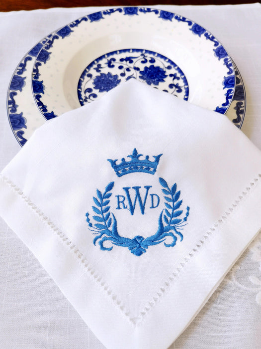 Personalized Regal Crown Linen Napkins - Elegant Wedding Table Decor Set