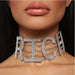 Rhinestone Luxurious Personalized Choker - Oversized Crystal Money Design Elegance