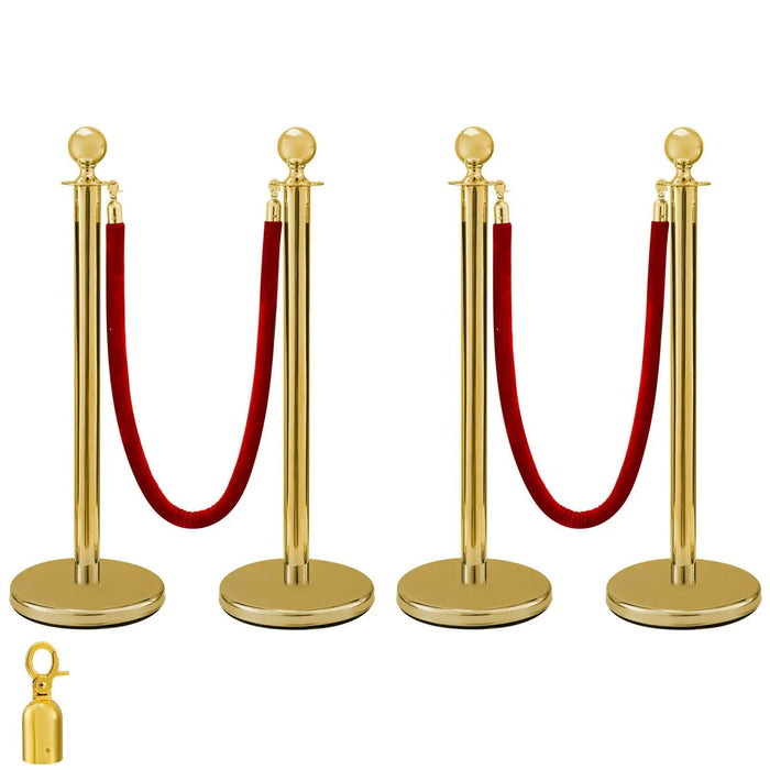 Elegant Gold Stainless Steel Stanchion Set with Red Velvet Rope & Secure Base for Event Management