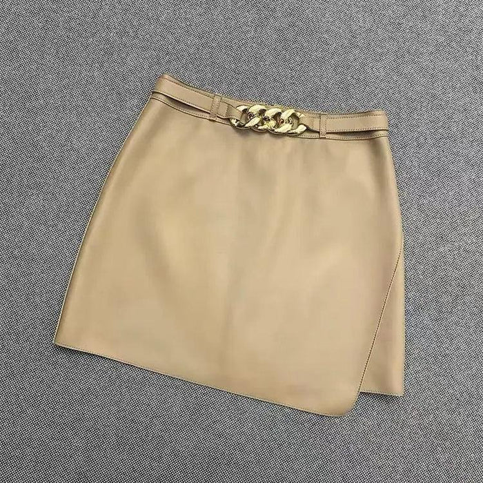 Chic High-Waist Real Leather Mini Skirt with Contemporary Flair