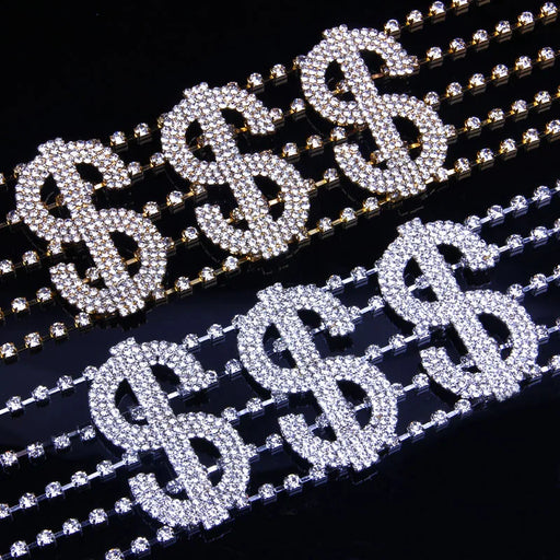 Crystal Big Letter Choker Necklace - Personalized RICH Money Design, Luxury Rhinestone Statement