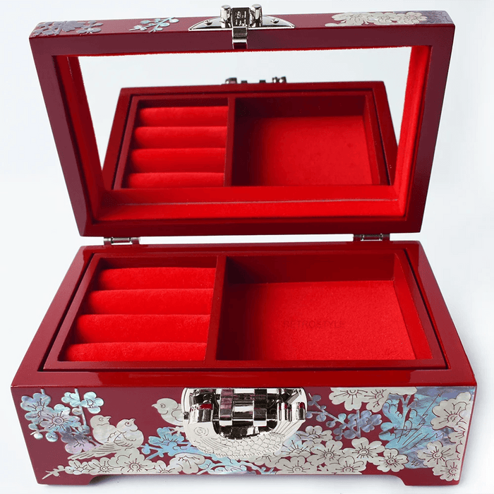 Artisan Crafted Abalone Jewelry Box with Lock and Integrated Mirror