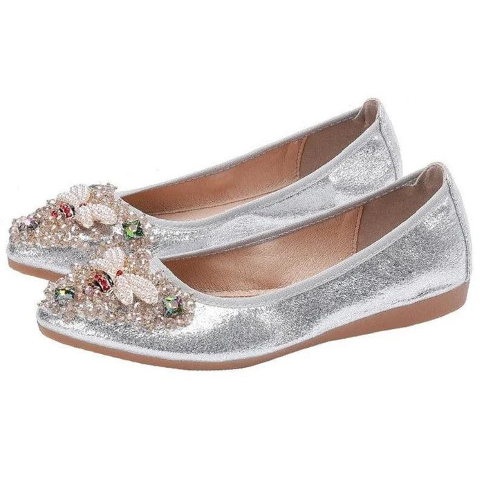 Radiant Rhinestone Bee Women's Flats - Elegant Crystal Embellished Shoes