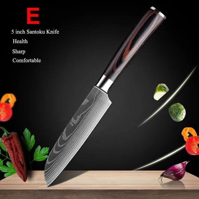 Premium 7CR17 Japanese Laser Damascus Culinary Knife Set - Chef, Santoku, Cleaver, Slicing & Utility Options