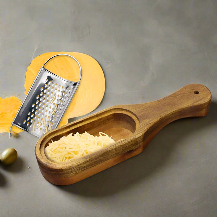 Elegant Acacia Wood and Stainless Steel Cheese Grater with Collector Box