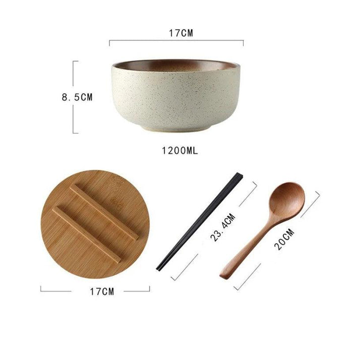 Chic Japanese Ceramic Noodle Bowl Set with Spoon and Chopsticks for Exquisite Dining Experience