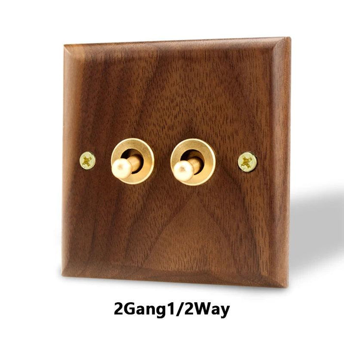 Sleek Black Walnut Electrical Panel with USB Ports, Adjustable LED Ambiance, and Contemporary Toggle Features