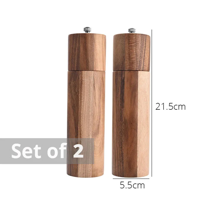 Acacia Wood Salt and Pepper Grinder Set - Premium Seasoning Mill for Culinary Delights