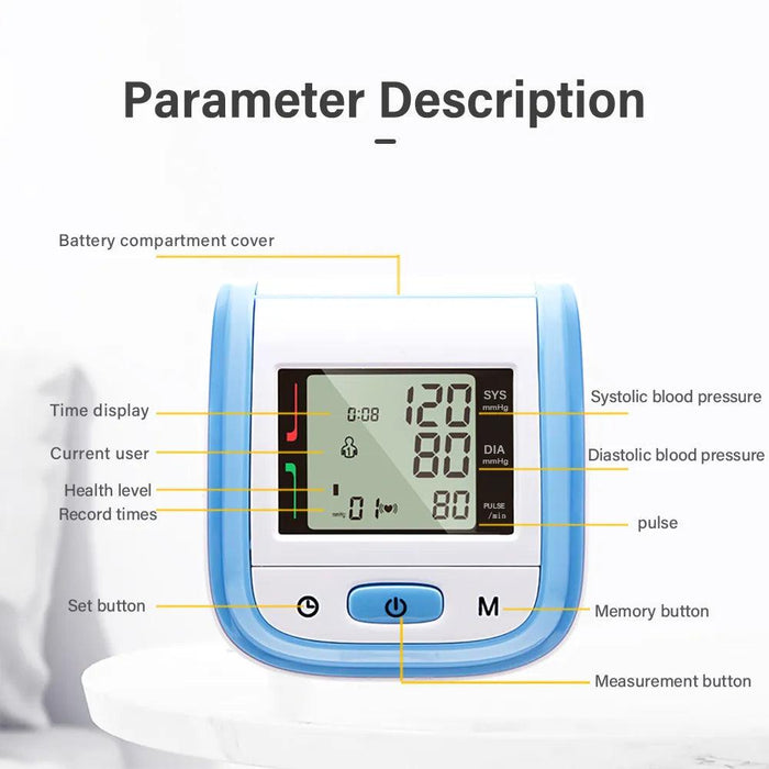 Portable Automatic Wrist Blood Pressure Monitor with Heart Rate Monitoring - Easy-to-Use Design