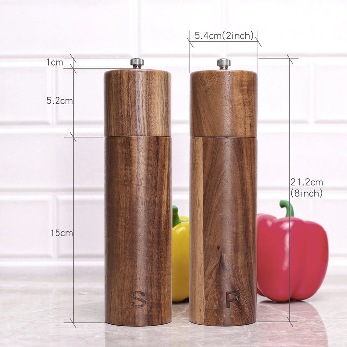 Acacia Wood Salt and Pepper Grinder Set - Premium Seasoning Mill for Culinary Delights