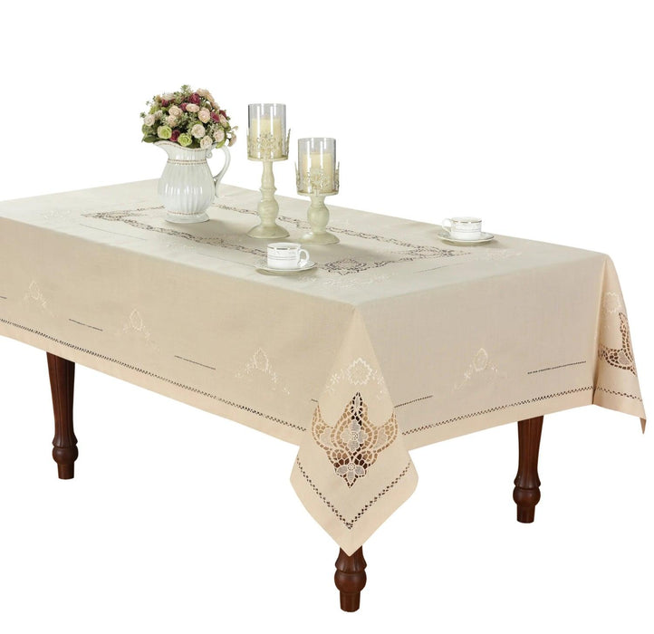 Elegant Hemstitch Linen Tablecloth - White/Champagne, Square/Oblong for Home and Events