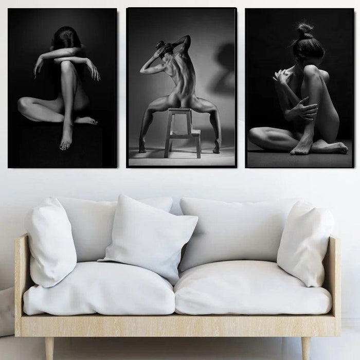 Elegant Black Nude Reflection Canvas Art - Transform Your Bedroom Aesthetics