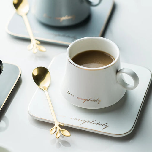 European Chic Ceramic Coffee Set - Elegant Gold Highlights for a Deluxe Dining Experience