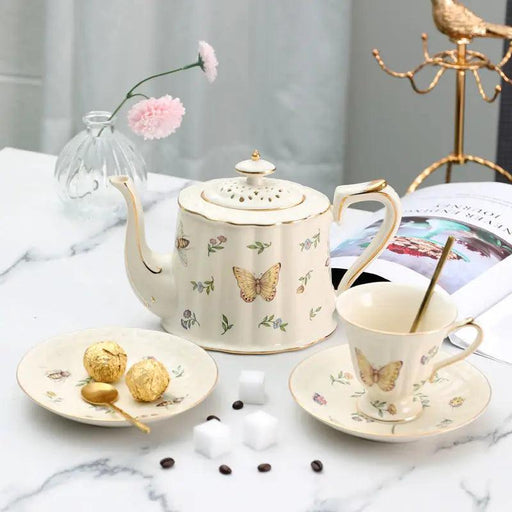 Whimsical Butterfly Bone China Tea and Coffee Set for Vintage Enthusiasts