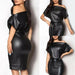 Women’s Sexy Black PU Leather Off-Shoulder Bodycon Dress with Batwing Sleeves