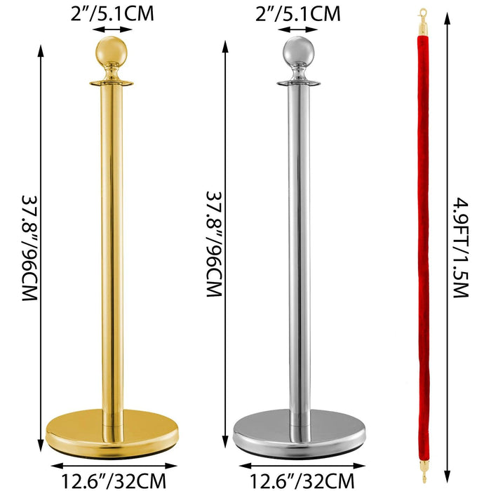 Elegant Gold Stainless Steel Stanchion Set with Red Velvet Rope & Secure Base for Event Management