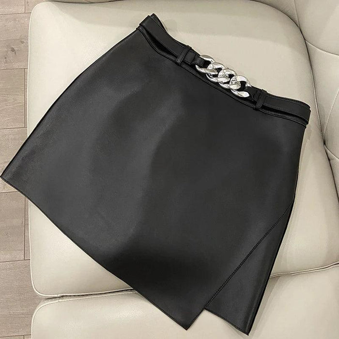 Chic High-Waist Real Leather Mini Skirt with Contemporary Flair