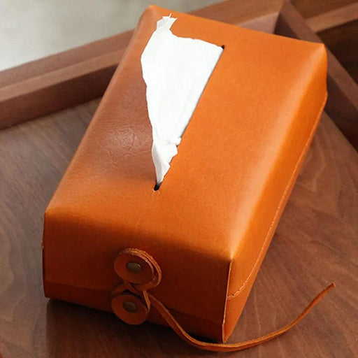 Elegant Handcrafted Leather Tissue Box with Colorful Napkin Holder Duo