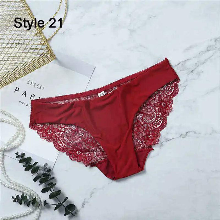 Women’s Leopard Print Lace Trim Seamless Cotton Panties - Breathable Ice Silk Lingerie