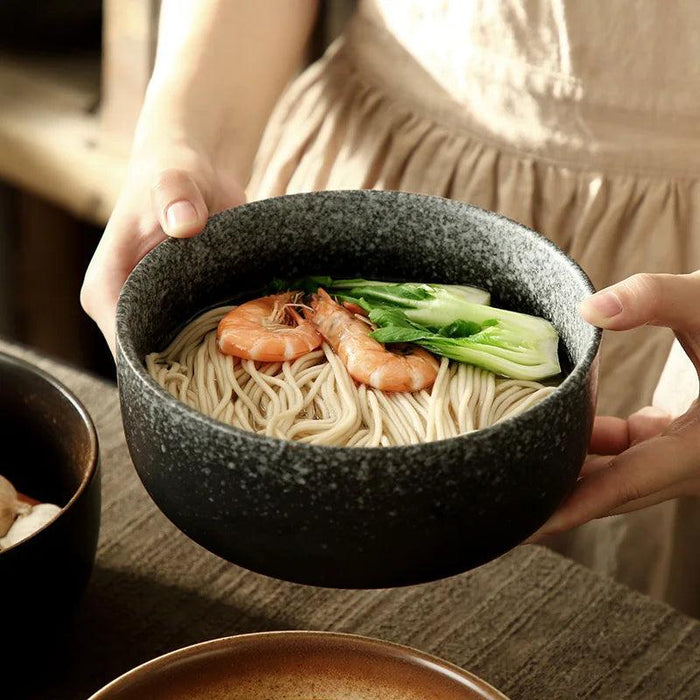 Chic Japanese Ceramic Noodle Bowl Set with Spoon and Chopsticks for Exquisite Dining Experience