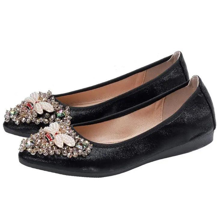 Radiant Rhinestone Bee Women's Flats - Elegant Crystal Embellished Shoes