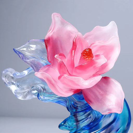 High Grade Orignal Creative Colored Glaze Magnolia Blossom Handmaded Glass Flower Collection Crystal Home Desk Decorative Craft