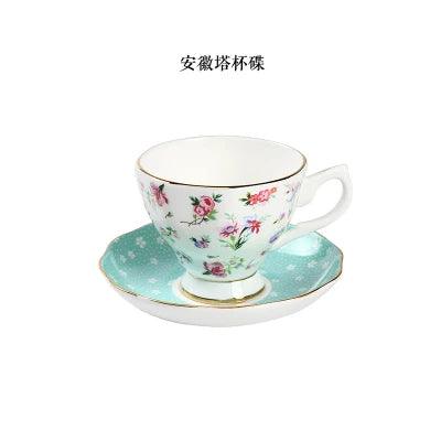 Elegant Black Floral Porcelain Tea Cup and Saucer Set - A Touch of Luxury for Special Occasions