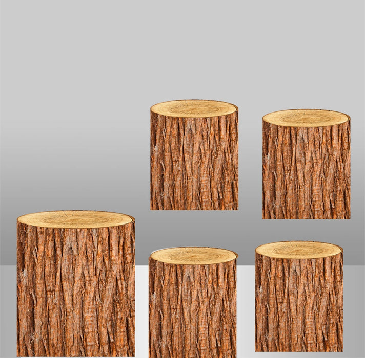 Wood Bark Texture Elastic Fabric Cylinder Covers - Customizable Set for Dessert Table Decor