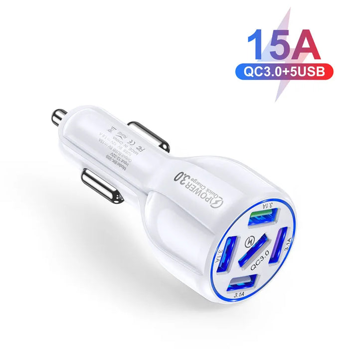 5-Device Fast Charging USB Car Charger for iPhone 12 and All Smartphones - Your Perfect Travel Buddy