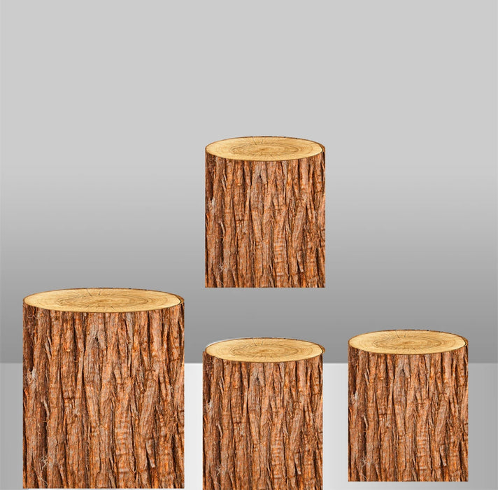 Wood Bark Texture Elastic Fabric Cylinder Covers - Customizable Set for Dessert Table Decor