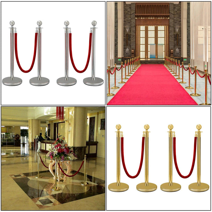 Elegant Gold Stainless Steel Stanchion Set with Red Velvet Rope & Secure Base for Event Management