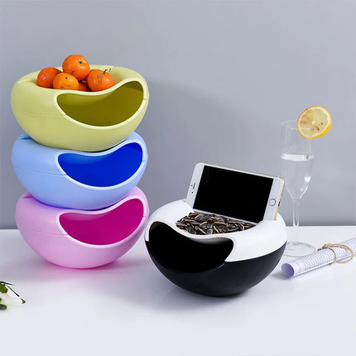 Lazy Snack Plate with Dual Storage Layers and Phone Holder Stand